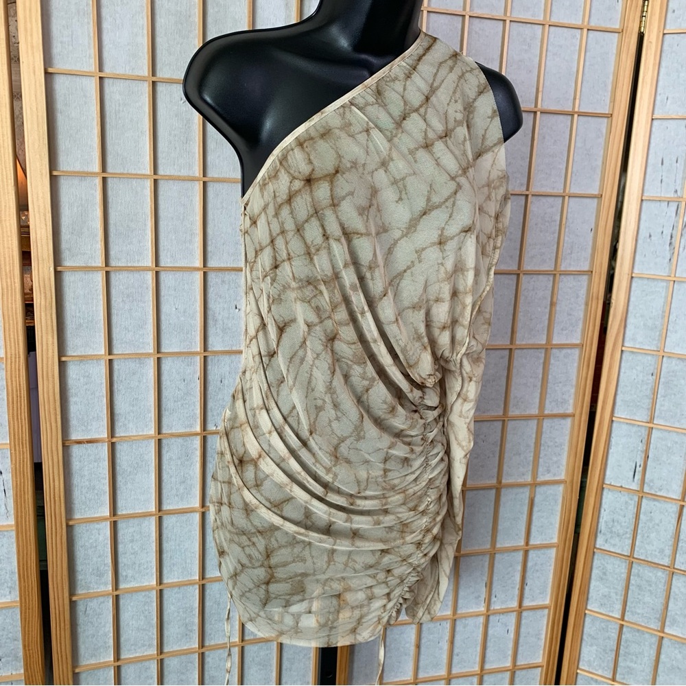 Zara Tan and Brown Asymmetrical Ruched Cocktail Dress - Picture 15 of 15